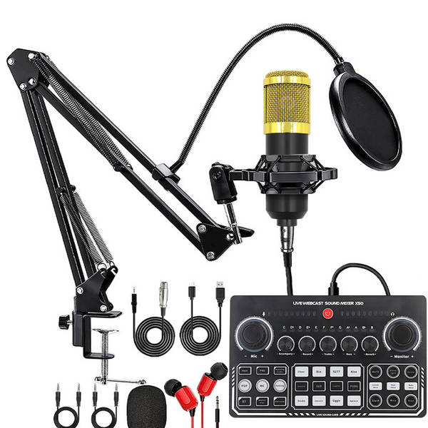 V8S cartão de som do celular Inglês kit de equipamentos de podcast bm800 microfone cantando celular F998 kit de transmissão ao vivo
