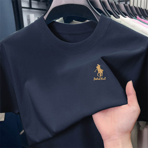 Paul 100% de algodão puro colar masculino T-Shirt embrulhado Idade Média Simplificado Relaxante Suado Transpirante Homem T-Shirt de pulso curto