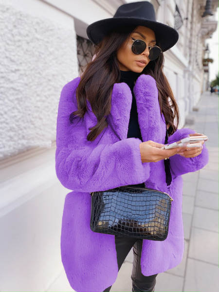 Casaco de Imitação de Pele de Coelho Feminino