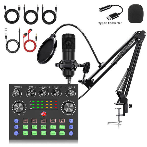 Cartão de som inglês F998 microfone V8S transfronteiriço placa de gravação de computador de transmissão ao vivo equipamento de podcast completo