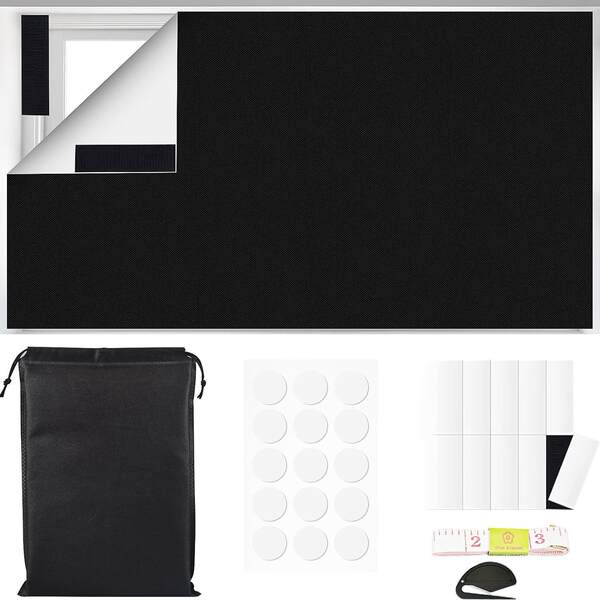 Cortinas de balcão portáteis de cobertura de viagens sem buracos DIY cortável preto adesivo de cobertura completa