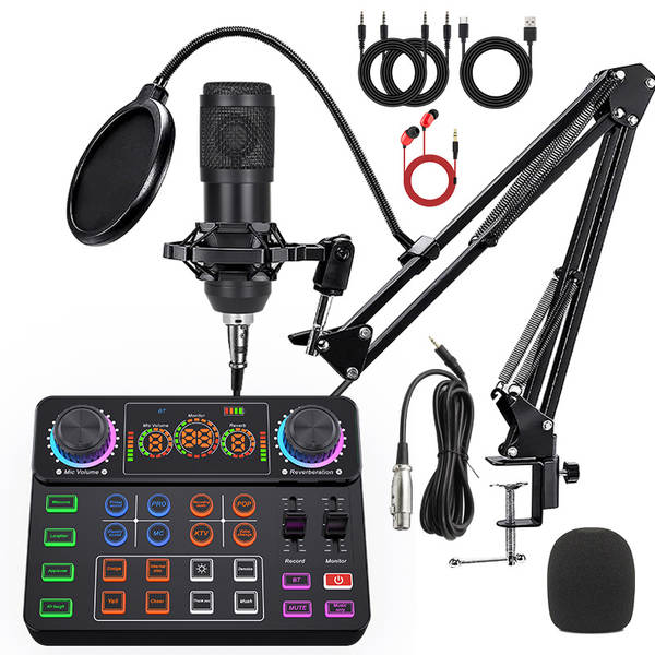 V8S cartão de som do celular Inglês kit de equipamentos de podcast bm800 microfone cantando celular F998 kit de transmissão ao vivo
