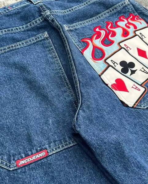 Transfronteiras JNCO Y2K Loose jeans masculino padrão hip-hop rua home homem calças largas