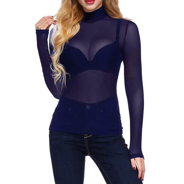 Camiseta feminina de malha transparente