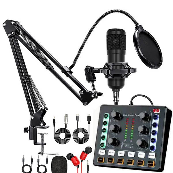 V8S cartão de som do celular Inglês kit de equipamentos de podcast bm800 microfone cantando celular F998 kit de transmissão ao vivo