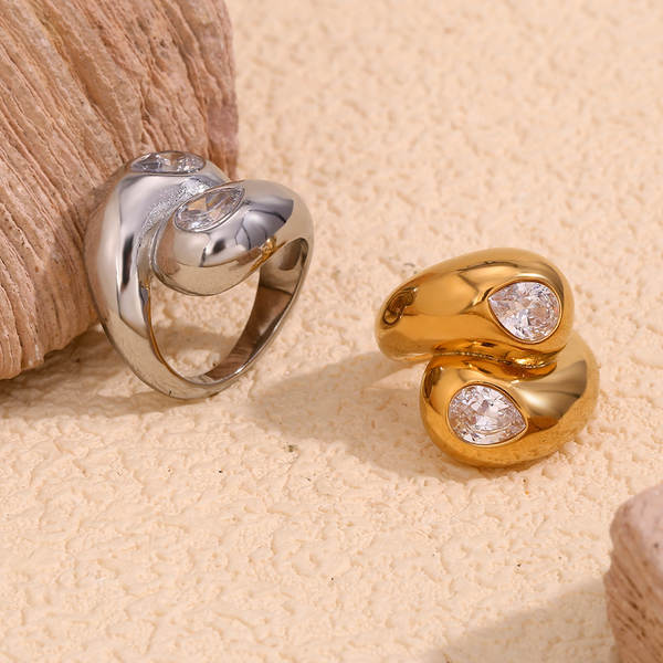 Modelos de design de moda europeu-americano personalizados de mão de aço inoxidável 18K de ouro duplo-cabeça de serpente anel feminino