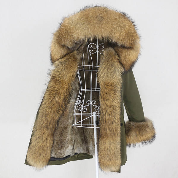 Comércio eletrônico transfronteiriço vestido de inverno feminino supera a mulher pode desmontar o cabelo real no cabelo longo coelho casaco de pele quente