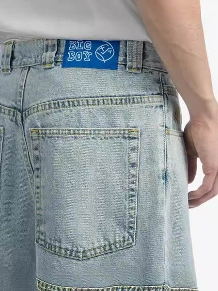 Polar Big Boy jeans Y2K Hip-Hop desenho de desenho animado penteado azul solto jeans homens