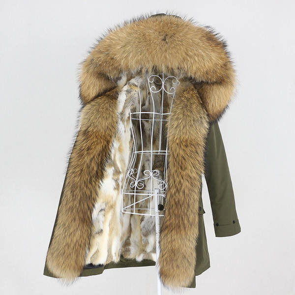 Comércio eletrônico transfronteiriço vestido de inverno feminino supera a mulher pode desmontar o cabelo real no cabelo longo coelho casaco de pele quente