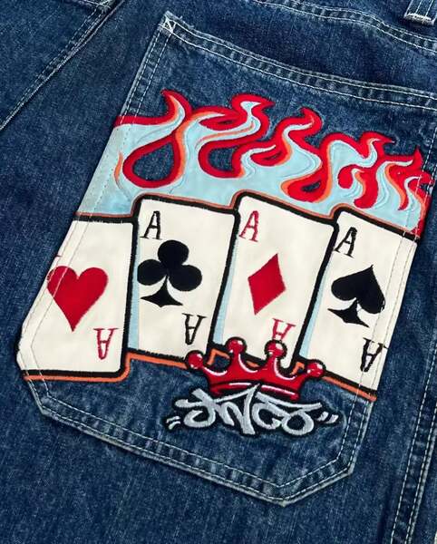 Transfronteiras JNCO Y2K Loose jeans masculino padrão hip-hop rua home homem calças largas