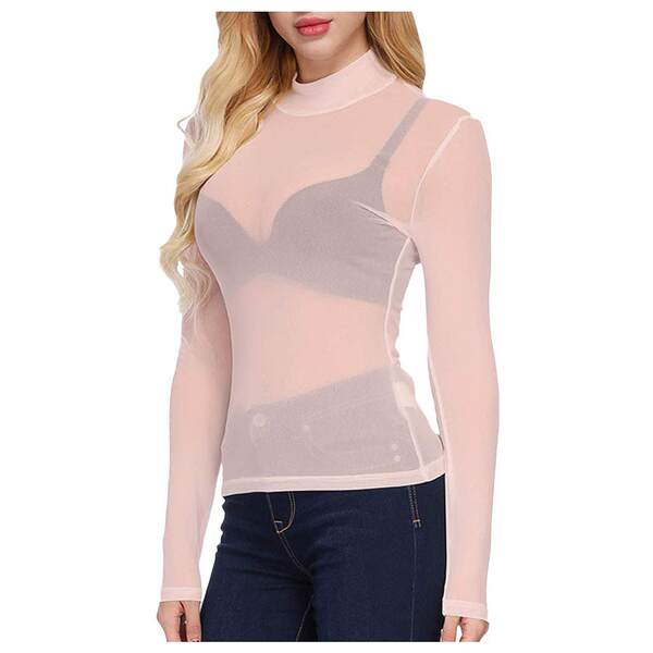 Camiseta feminina de malha transparente