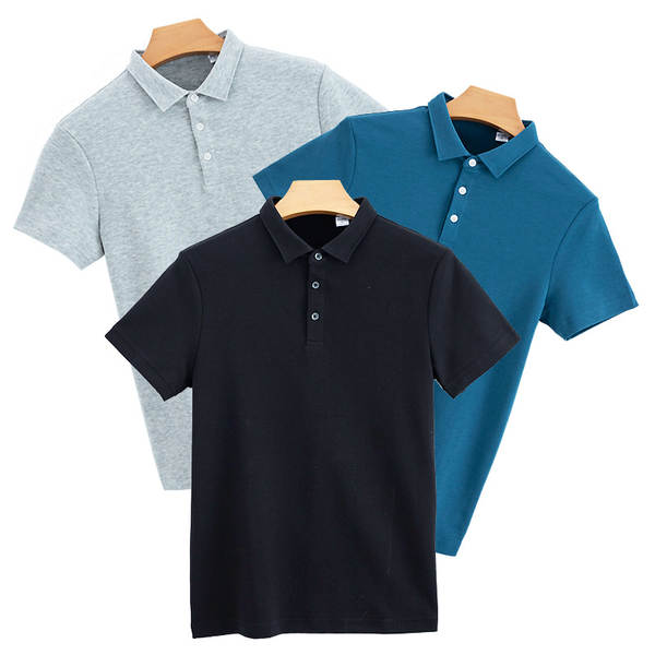 High-end 230g dupla camisa de algodão com camisa de ar colar polo camisa de mão curta homem t-shirt puro negócio homem polo camisa