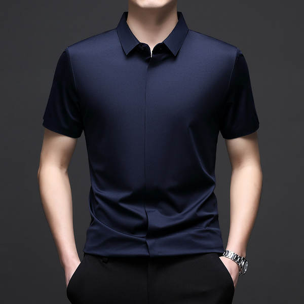 Camiseta de couro curto para homens moda 2026 verão resiliência de negócios de lazer pura camisa de gelo para homens