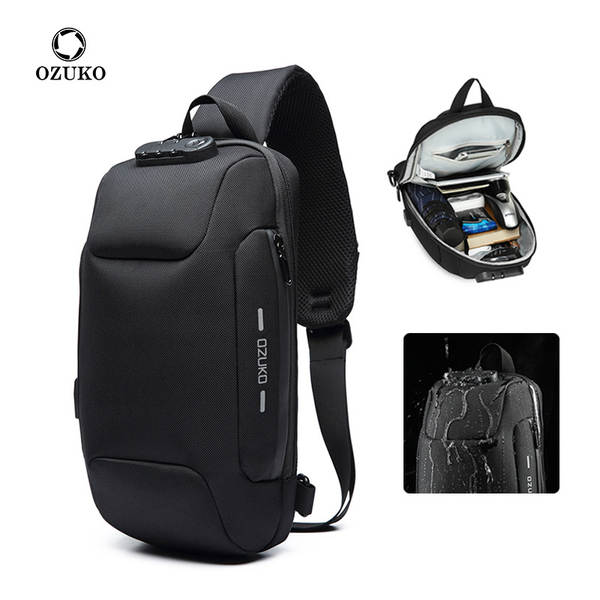OZUKO Saco de peito masculino sensível à inclinação avançado Saco de esporte à prova d'água Multifuncional para viagens e saídas