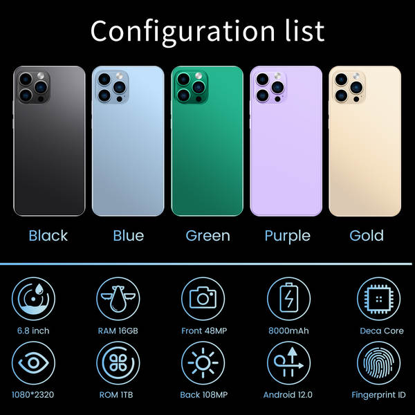 Transfronteiriço I14 ProMax Smartphone 7.3 polegadas grande ecrã Android celular de origem fábrica de baixo preço TK substituível