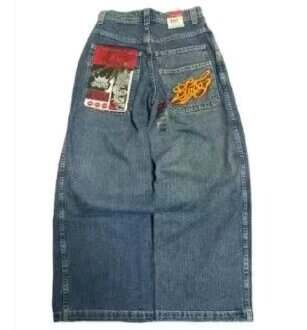 Transfronteiras JNCO Y2K Loose jeans masculino padrão hip-hop rua home homem calças largas