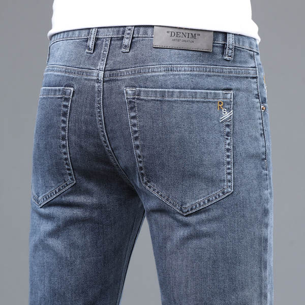 2026 Outono novo jeans masculino revestimento retangular elástico grosso modelo macio confortável masculino calças compridas
