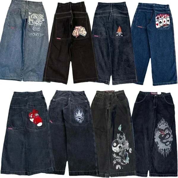 JNCO Y2K Loose jeans masculino padrão hip-hop rua masculino calças largas