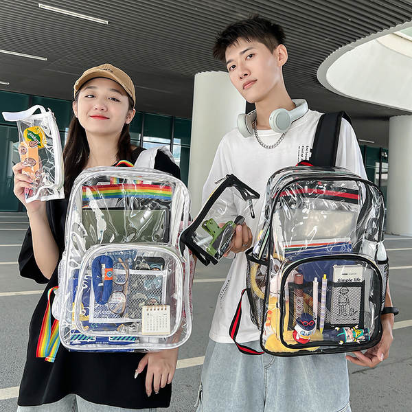 Amazon Transboundary Supply Transparente backpack pvc duplo ombro saco pvc saco grande capacidade saco estudante