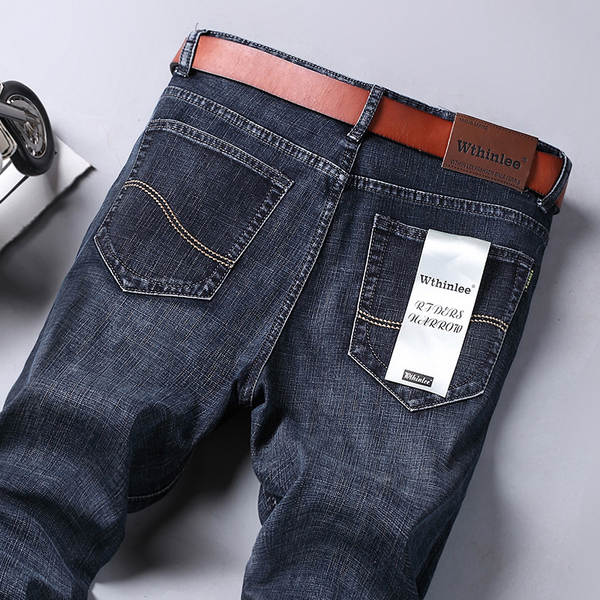 Fabricante de vendas diretas de jeans masculinos de primavera e verão de luxo boa qualidade resiliente negócios de lazer homens jeans calças longas