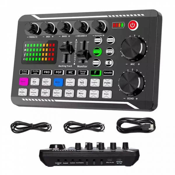 Cartão de som inglês F998 microfone V8S transfronteiriço placa de gravação de computador de transmissão ao vivo equipamento de podcast completo