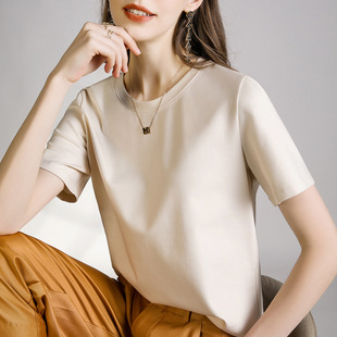 2026 Novas roupas femininas de cor pura Corpo Simples T-Shirt Curtas 1688 Esmalte T-Shirt branco V-Collage T-Shirt