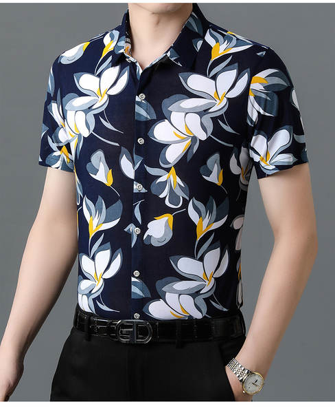 Camisa masculina de algodão flor