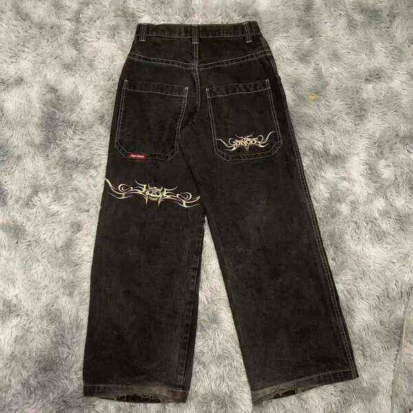 Transfronteiras JNCO Y2K Loose jeans masculino padrão hip-hop rua home homem calças largas