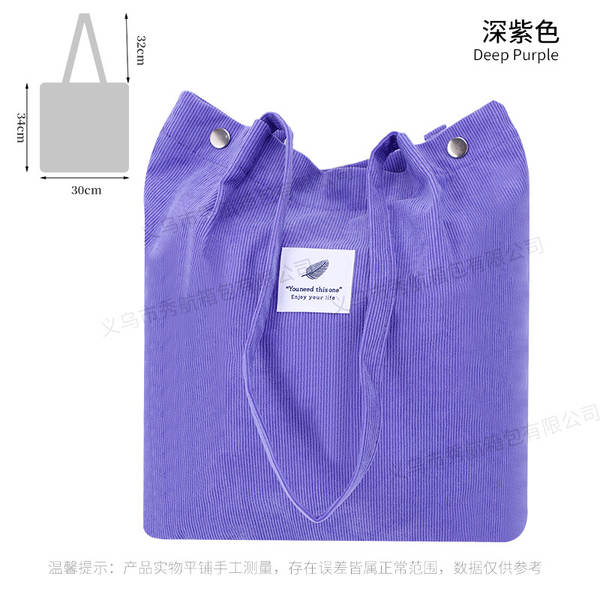 ins风简约灯芯绒帆布包双肩带帆布袋旅行外出收纳包女包单肩包