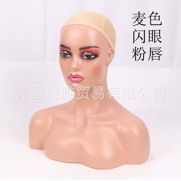 A origem da fábrica de cabelo falso modelo atacado pvc exibição feminina pele preta modelo europeia cabeça falsa ombro modelo cabeça