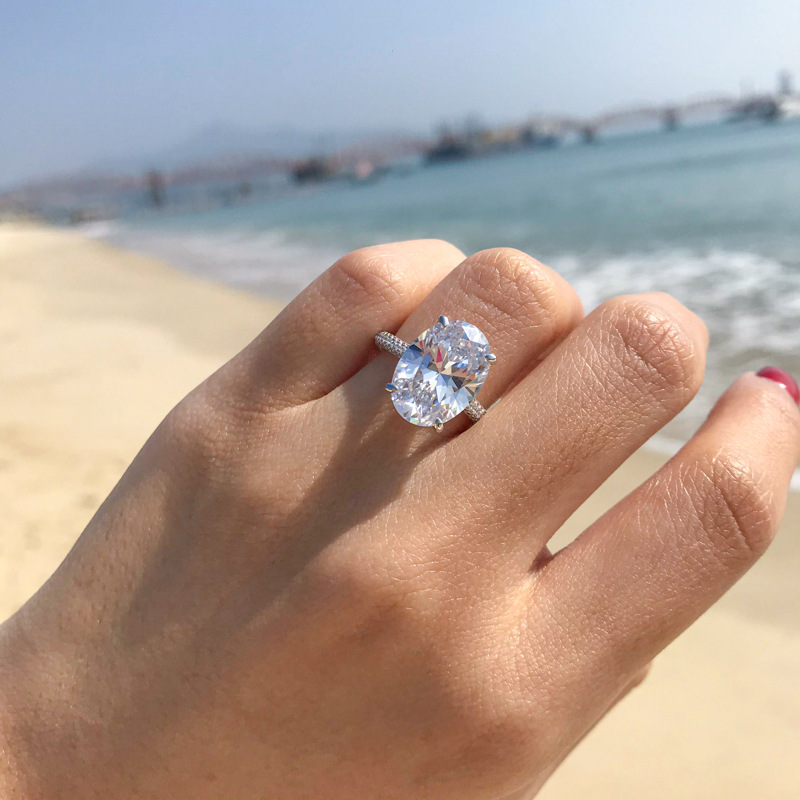 Comércio exterior transfronteiriço atacado luxuoso ovos de pomba 5K diamantes anéis de ovos de pomba mulheres moda superior 925 prata pura
