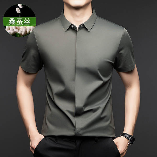 Camiseta de couro curto para homens moda 2026 verão resiliência de negócios de lazer pura camisa de gelo para homens