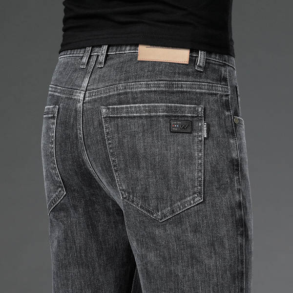 2026 Outono novo jeans masculino revestimento retangular elástico grosso modelo macio confortável masculino calças compridas