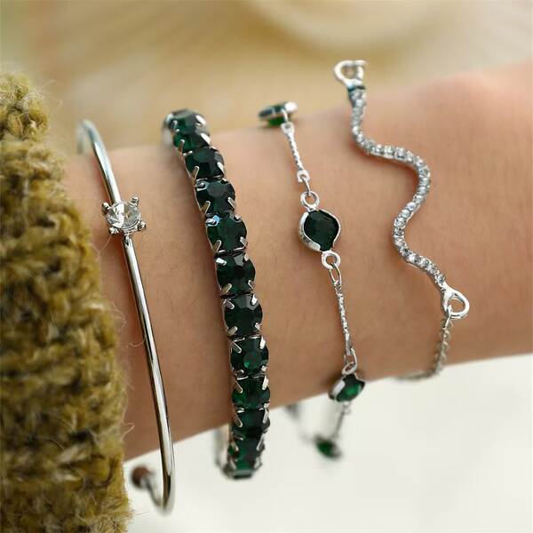 Transfronteiriço europeu-americano de moda verde avó diamante luxuoso luxuoso luxuoso luxuoso luxuoso 4 peças de alta sensibilidade serpente luxuoso metal luxuoso