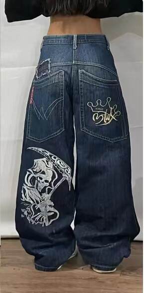JNCO Y2K Loose jeans masculino padrão hip-hop rua masculino calças largas