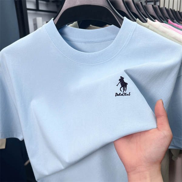 Paul 100% de algodão puro colar masculino T-Shirt embrulhado Idade Média Simplificado Relaxante Suado Transpirante Homem T-Shirt de pulso curto