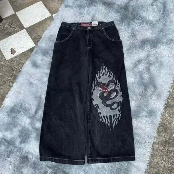 JNCO Y2K Loose jeans masculino padrão hip-hop rua masculino calças largas