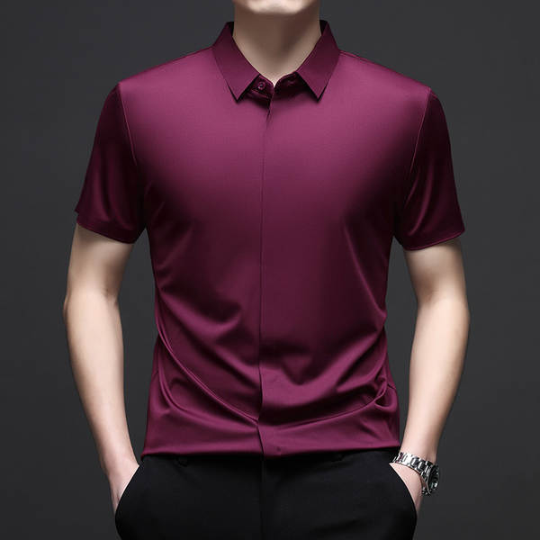 Camiseta de couro curto para homens moda 2026 verão resiliência de negócios de lazer pura camisa de gelo para homens