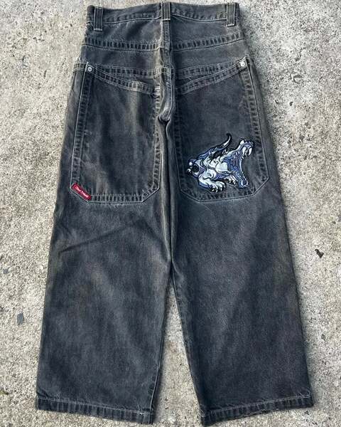 JNCO Y2K Loose jeans masculino padrão hip-hop rua masculino calças largas
