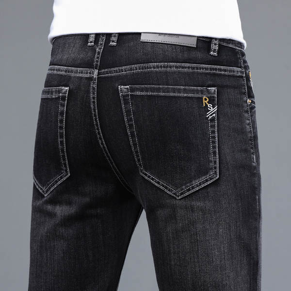 2026 Outono novo jeans masculino revestimento retangular elástico grosso modelo macio confortável masculino calças compridas