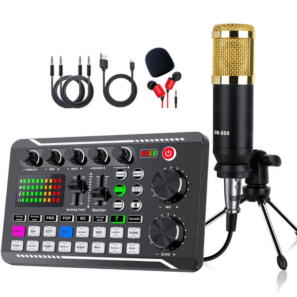 BM800 microfone f998 telemóvel cartão de voz em inglês computador USB aparelho de podcast kit de fone de ouvido ao vivo
