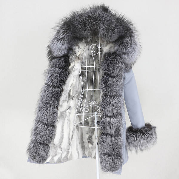 Comércio eletrônico transfronteiriço vestido de inverno feminino supera a mulher pode desmontar o cabelo real no cabelo longo coelho casaco de pele quente