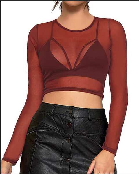 Camiseta feminina de malha transparente