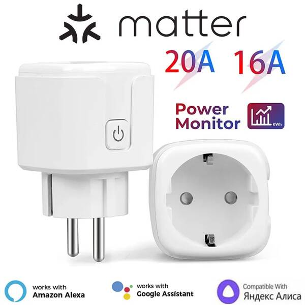 Matter Graphic Intelligent Plugin 16A Regulamento Europeu 20A WiFi controle remoto de voz Alexa