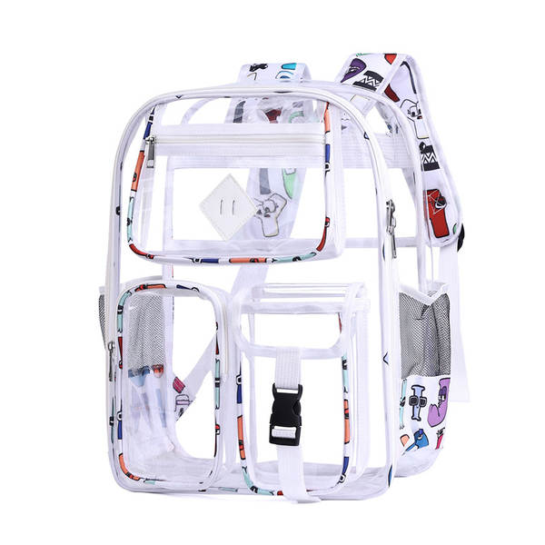 Amazon Transboundary Supply Transparente backpack pvc duplo ombro saco pvc saco grande capacidade saco estudante