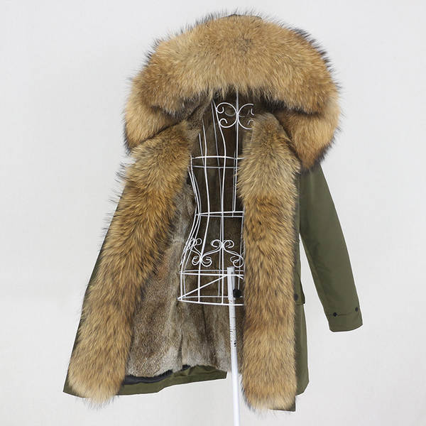 Comércio eletrônico transfronteiriço vestido de inverno feminino supera a mulher pode desmontar o cabelo real no cabelo longo coelho casaco de pele quente