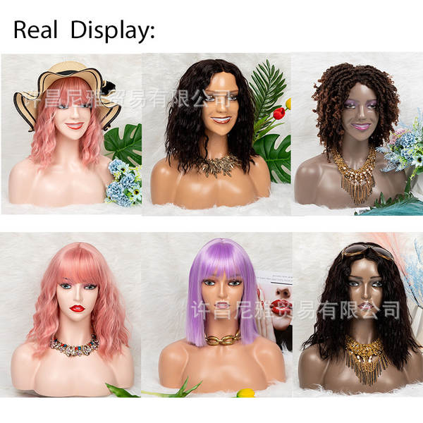 A origem da fábrica de cabelo falso modelo atacado pvc exibição feminina pele preta modelo europeia cabeça falsa ombro modelo cabeça