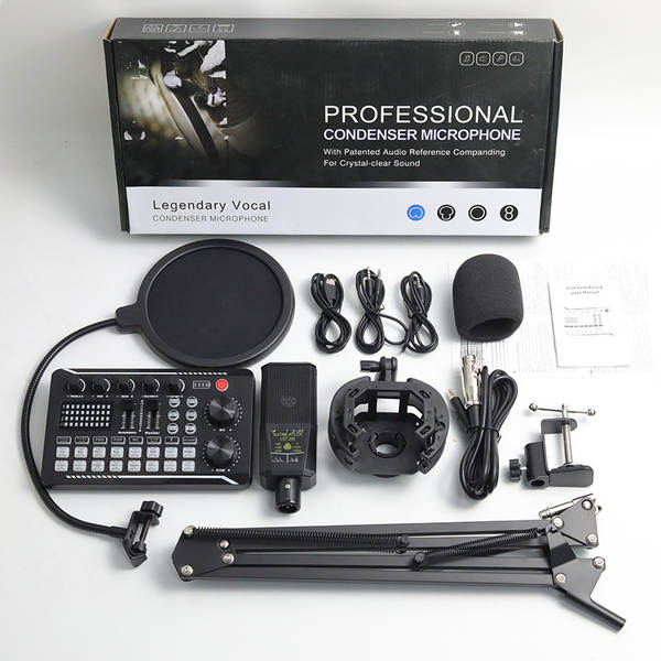 BM800 microfone f998 telemóvel cartão de voz em inglês computador USB aparelho de podcast kit de fone de ouvido ao vivo