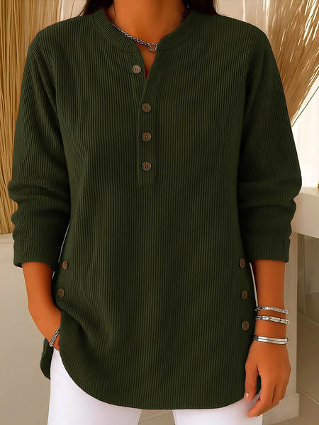 2026 Transfronteiriço Europa-EUA Outono Inverno Novo Lanternas Púrpura Puro Relaxado V Coloque Botões Longas Mãos Feminino T-Shirt