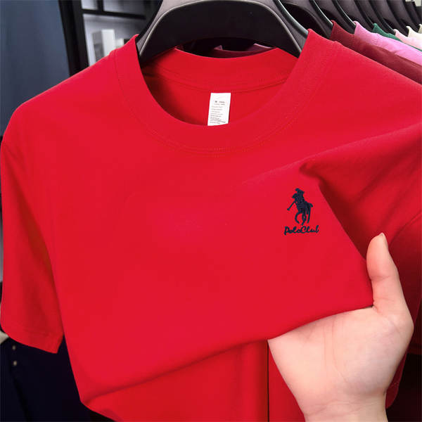 Paul 100% de algodão puro colar masculino T-Shirt embrulhado Idade Média Simplificado Relaxante Suado Transpirante Homem T-Shirt de pulso curto